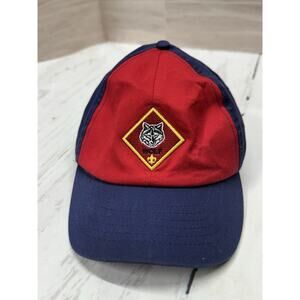 Boy Scout Wolf Cap Hat Youth Blue / Red Adjustable Strap Size Youth M/L